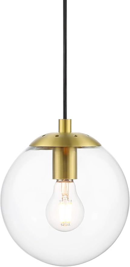 XiNBEi Lighting Globe Pendant Light, Mid Century Modern Kitchen Pendant Lighting Over Island with Clear Glass Brass Light Fixture for Sink Entryway Bedroom XB-P1259-SB