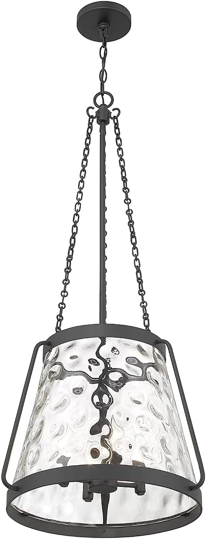Savoy House 7-1804-4-89 Crawford Vintage Traditional Coastal Clear Water Glass Pendant, 4-Light 240 Total Watts, 40" H x 18" W, Matte Black