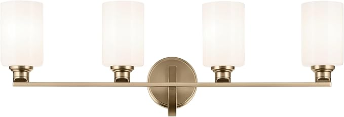 Kichler Gioe 4-Light Vanity Light Fixture with Opal Glass in Champagne Bronze, Wall Mounted Bathroom Light for Mirror, Damp Rated (32.25" x 10.5" x 6.75"), 55227CPZ