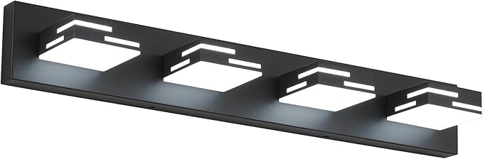 4-Light Modern Bathroom Vanity Light Fixtures, 30-Inch 350° Rotatable LED Vanity Lights Over Mirror, Matte Black Metal Wall Sconce with Frosted Acrylic Shade, Non-Dimmable
