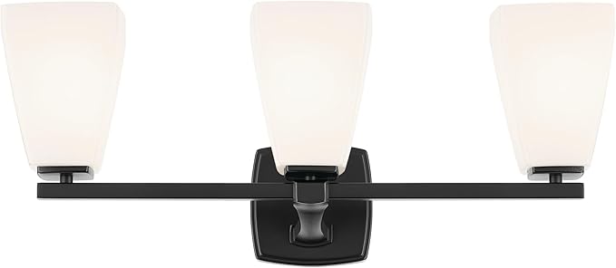 Kichler Marant 21.25" 3-Light Bathroom Vanity Light Fixture with Opal Glass in Black, Modern Wall Mount Lighting for Powder Room Over Mirror (21.25" W x 9.5" H), 55216BK
