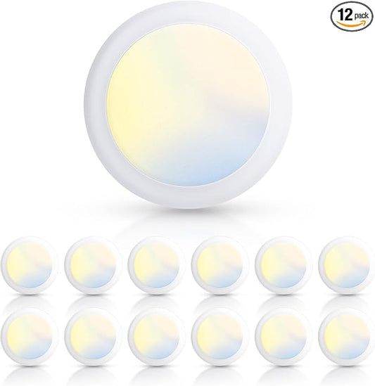 ECOELER 6Inch LED Ceiling Disk Light, Dimmable Retrofit Surface Mount Ceiling Downlight, 16.5W 1100Lm, 5CCT Selectable Disc Lights for Bedroom Garage Hallway, ETL & FCC Listed, 12 Pack