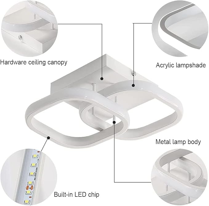 Hallway Light Square LED Ceiling Lights 9 Inch Small White Acrylic Modern Ceiling Light for Bedroom Bathroom Kitchen Balcony Corridor Stair Aisle(Cool White)