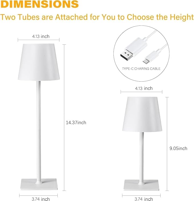CHLORANTHUS 2 Pack Cordless Table Lamps, 3 Colors Stepless Dimming, 5000mAh Rechargeable Battery LED Desk Lamp for Bedroom/Couple Dinner/Desk/Cafe/Dining Room/Terrace