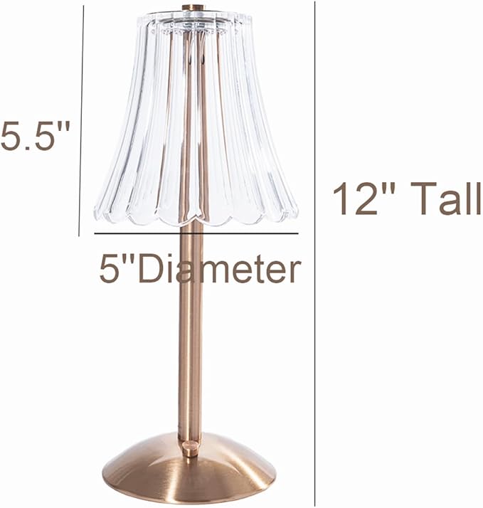 HEQET Cordless Table Lamps for Home,Table,Dining Room, Gold Rechargeable Lamps, USB Charge 12'' Tall LED Brass Portable Outdoor Indoor Table Lamp with Built-in Dimmer (Champagne Gold)