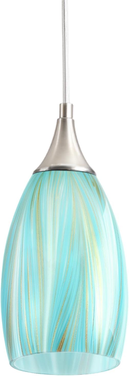 GLADFRESIT Sky Blue Serenity Pendant Light for Kitchen Islands – Artisanal Elegance with Adjustable Nylon Core and Ceramic Holder, 1 Pack for Dining Room, Entryway (Bulb Excluded)