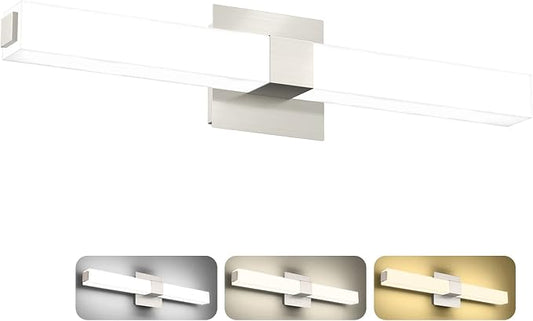 ZUZITO 24in Modern Bathroom Vanity Light, 3CCT Dimmable Nickel LED Vanity Lights Bar, 18W Bathroom Lighting Fixtures Above Mirror 3000K/4500K/6000K Selectable