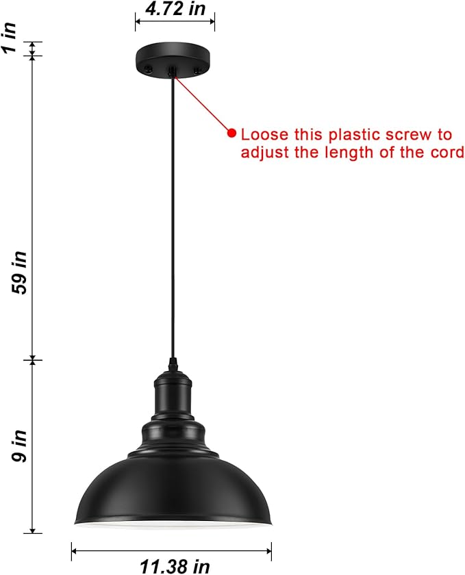 3PCS Matte Black Pendant Lights, Farmhouse Pendant Lamp with Metal Shade (White Inside), Industrial Pendant Lighting for Kitchen Island, Dining Room, Bedroom, Hallway