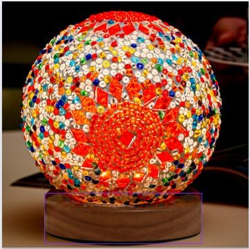Turkish Table lamp (D:4.7" x H:5.2"),Mosaic Glass Lamps with Wooden Base, Bohemian Tiffany Bedside Lamps, USB Power Moroccan Lantern for Living Room Halloween Decorations (Boho - Orange, Boho)