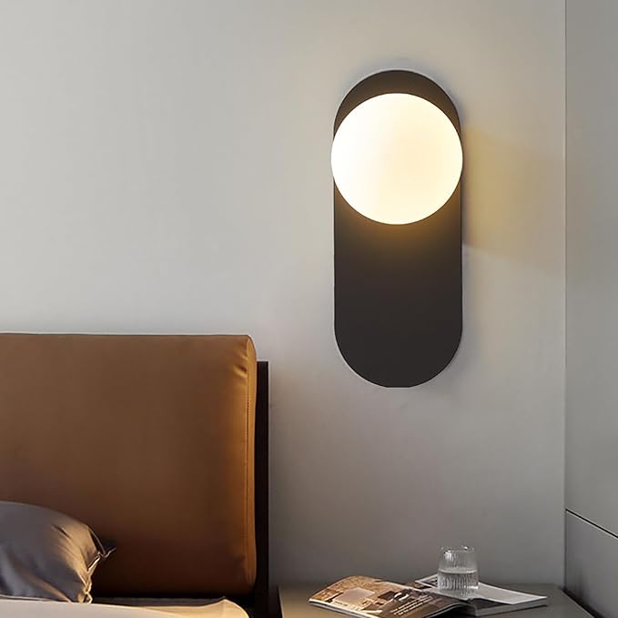 Black Globe Wall Light,Art Deco Flush Mount Glass Sconce Indoor,Minimalist Kitchen Light Fixture,Vintage Style Wall Lamp for Hallway Living Room and Office