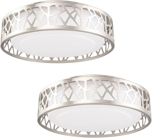 Flush Mount Ceiling Light, 12 Inch Dimmable LED Hallway Light Fixtures Ceiling, 15W 1100 Lumens 3000K Warm White, ETL Listed,Brush Nickel Fihished,Metal Body and Acrylic Lampshade