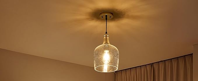 9” Chrome Seeded Glass Pendant Light Modern 1 Light Single Dome Pendent Lighting Fixtures for Kitchen Island Dining Room Hallway, UL Listed