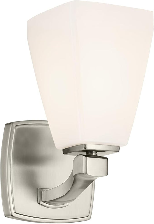 Kichler Marant 5" 1-Light Wall Sconce Bathroom Light Fixture with Opal Glass in Brushed Nickel for Bathroom, Powder Room, Hallway, Fireplace (5" W x 9.5" H), 55214NI