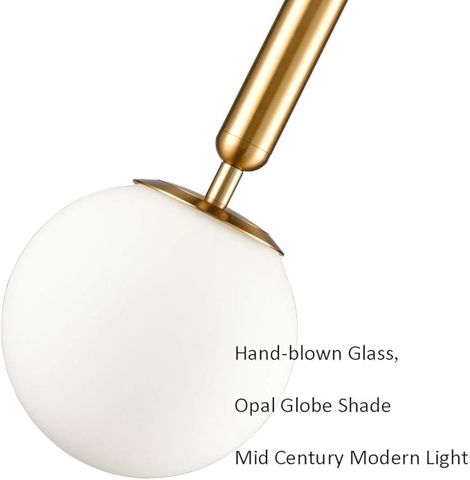 DIRYZON Modern Gold Pendant Light with Plug-in Cord,Milk Glass Pendant Hanging Lighting Globe Swag Light Plug in for Bedroom Living Room （15 CM/6 INCH）