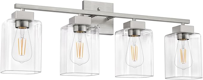 Espird 4 Light Bathroom Vanity Light - Brush Nickel Matte Vanity Lights Square Design & UL Certification & Square 26” Silver Bathroom Lights Fixture Over Mirror, Brush Nickel Light for Bedroom