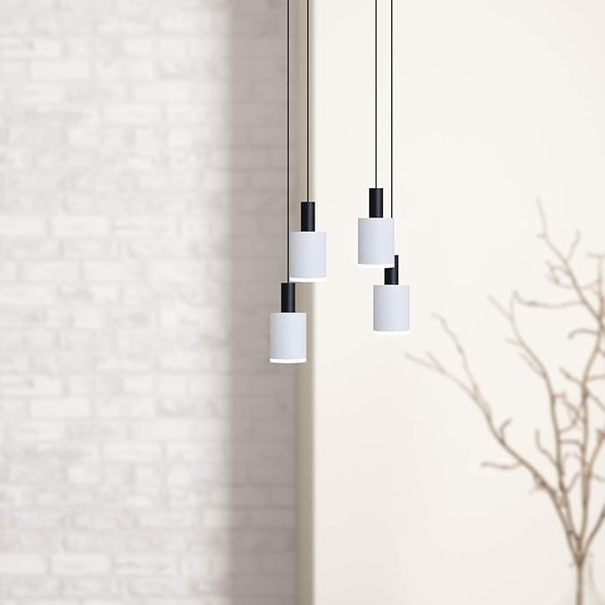 Virgo 4 Mini Pendant Lighting Black-White - LED Hanging Light Fixture for Kitchen Island, Bar, Foyer - Cluster Pendants - Dimmable, Adjustable Wire, Lamp Bulb Included