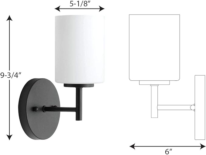 Progress Lighting Replay Collection 1 Light Bathroom Vanity Light, Modern Bath Lighting Fixture with Etched White Glass Shades for Over The Mirror, Reversible Mounting, Textured Black