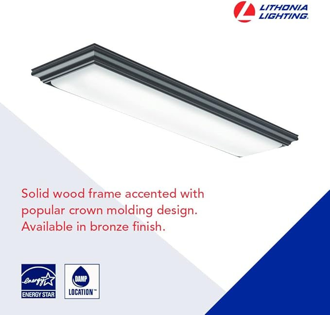 Lithonia Lighting Vanderlyn 4 Foot LED Kitchen Light Fixture, Linear Flush Mount Ceiling Light Fixture, 4000K Cool White, 3700 Lumens, 120 Volts, 35 Watts, Damp Listed, Bronze (FMFL 30840 VANL BZ)