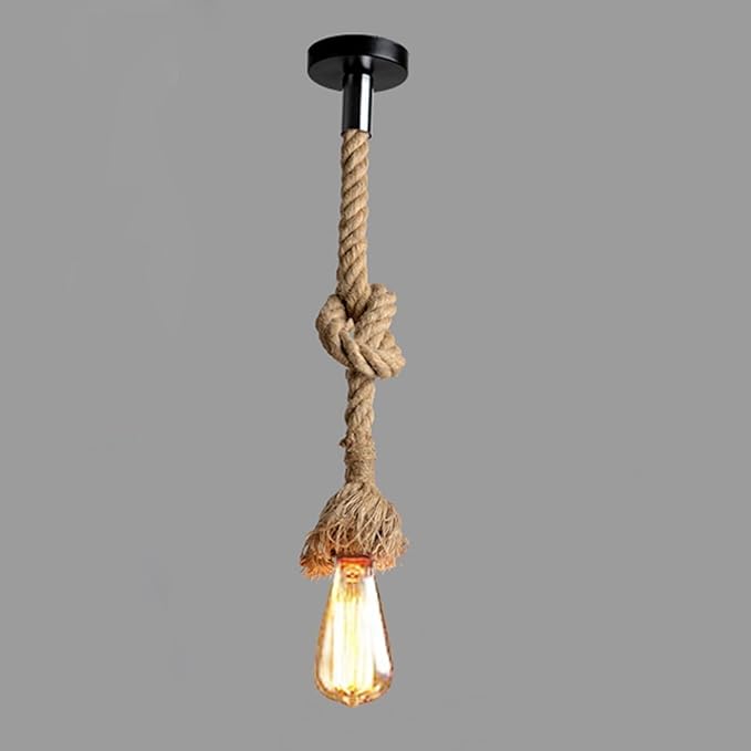 CTKcom 1 Head 1 Meter Vintage Hemp Rope Pendant Light Fixture E26/E27 Base, Vintage Ceiling Light Lamp,Retro Style for Dining Hall Restaurant Bar Lighting,110~130V, (Bulb not Included)