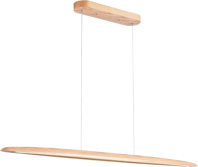 YISDESIGN 51" 36W Wood LED Linear Pendant Light Fixture Led Dining Room Light Dimmable Hanging Light Fixture for Dining Room Kitchen Island Pool Table Lights Natural Ash