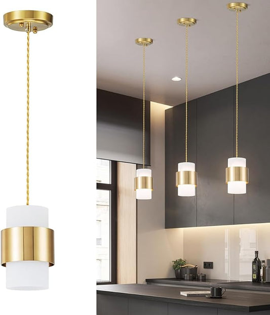 Modern Pendant Lighting, Gold Pendant Light Fixtures Ceiling Light for Kitchen Island Hallway Porch Corridor Bedroom with Frosted Glass Shade, 1 Light