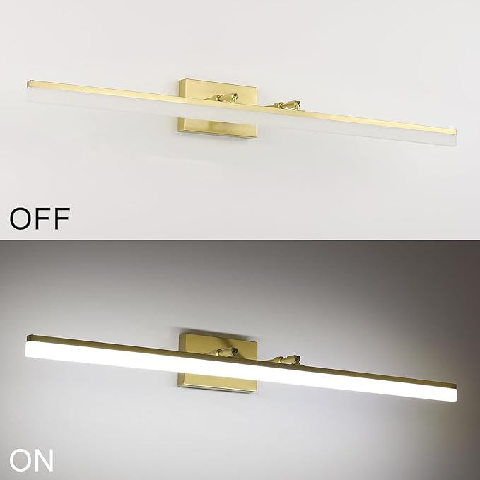 Aipsun Brushed Brass Vanity Light Fixtures 40inch Modern LED Bathroom Fixtures Gold Vanity Lighing for Bathroom Wall Light Fixtures 5500K