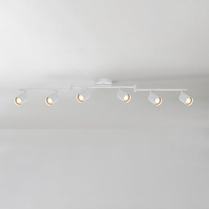 Globe Electric 64000122 47" 6-Light Foldable Track Lighting, Matte White, Cylindrical Shades, Adjustable Pivoting Heads, Modern Ceiling Light Fixture for Kitchen Island, Hallway, or Dining Room