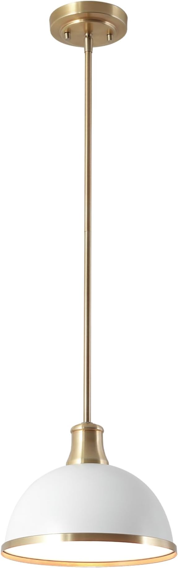 Globe Electric 60824 1-Light Pendant Light Fixture, Matte White, Brass Accents, Adjustable Hanging Height, Sloped or Vaulted Ceiling, Modern Lights for Kitchen Island, Hallway, or Dining Room