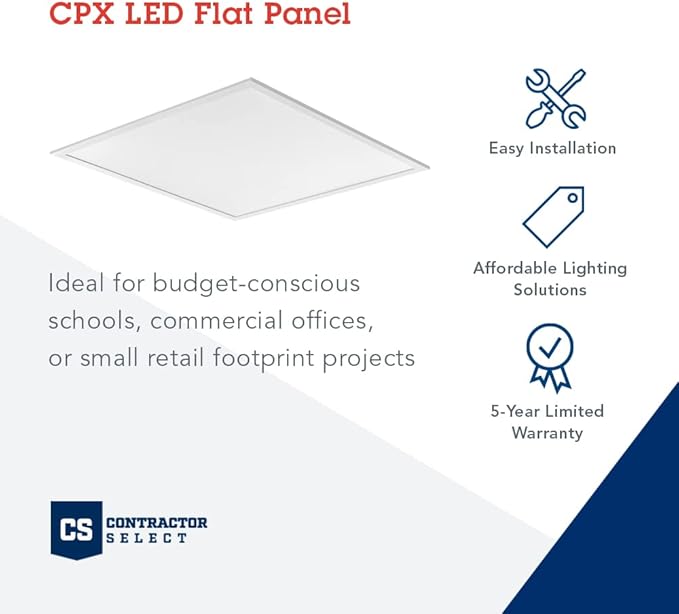 Lithonia Lighting CPX 2x2 LED Flat Panel Light, 2 ft. x 2 ft. LED Light Panel, Ceiling Lighting Fixture for Shop Lighting, 3200 Lumens, 4000K Cool White, A12 Prismatic Lens, White