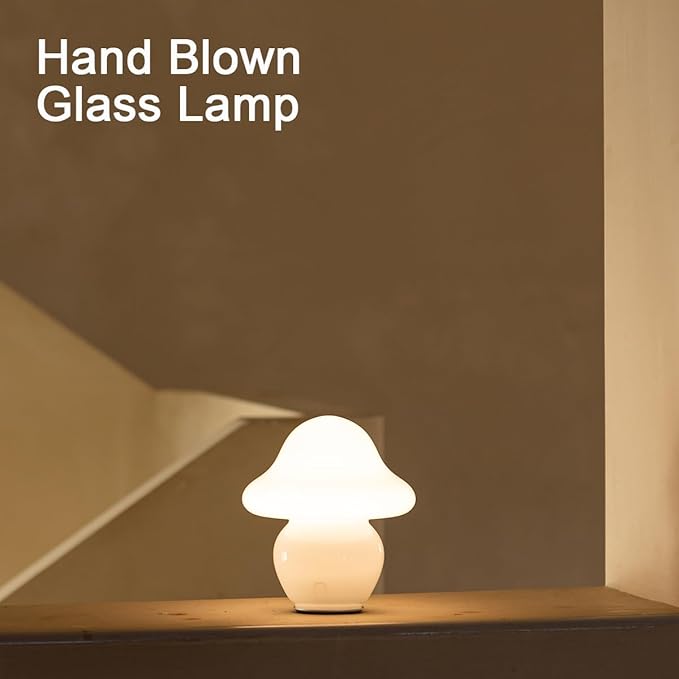 HEQET Mushroom Lamp Glass Mushroom Table Lamp for Bedrooms, Living Room, Aesthetic Lamps for Bedroom, Cute Bedside Lamp