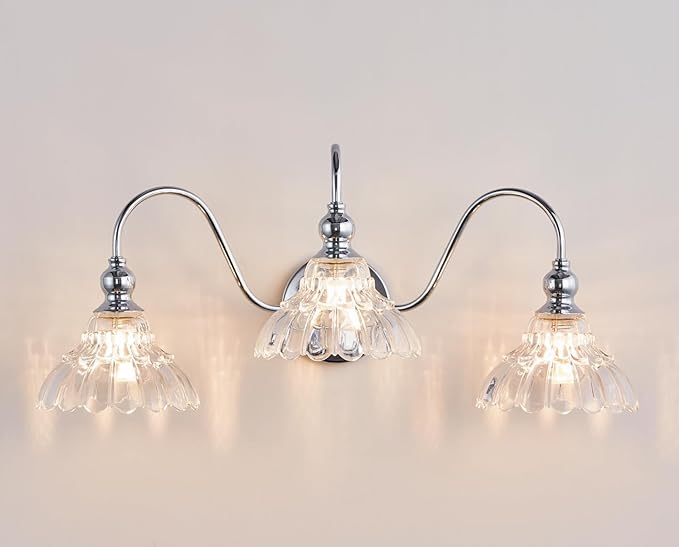 Chrome Bathroom Vanity Lights Modern Crystal Vanity Lighting Fixtures 3-Lights Bathroom Lights for Bathroom Bedroom Kitchen Living Room Dining Room