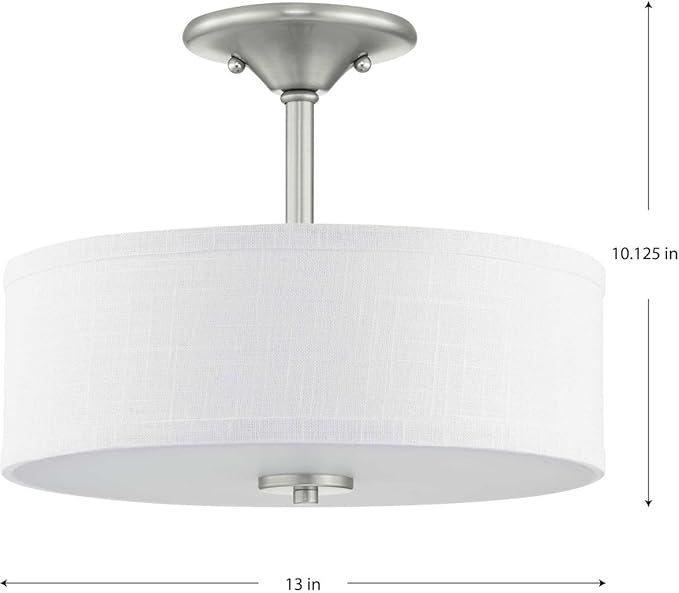 Progress Lighting Inspire Collection 2-Light Ceiling Light, Semi Flush Mount Ceiling Light Fixture with Summer Linen Light Shade for Interior Kitchen Lights, Hallway, 13" by 10-1/8", Brushed Nickel