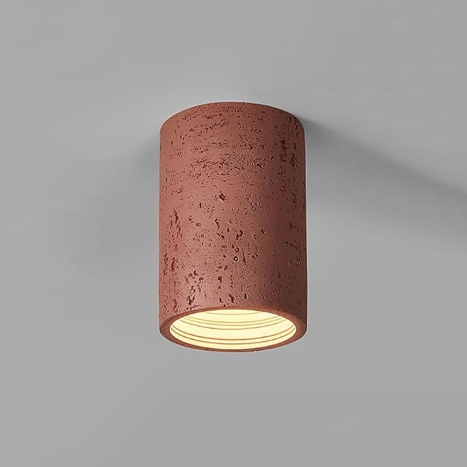 Modern Minimalist Concrete Ceiling Light Fixture Flush Mount LED Ceiling Lamp for Living Room, Bedroom, Hallway Wabi-Sabi Style Cement Cylinder Spotlight Warm White 3000K(Red Color,H-20cm)