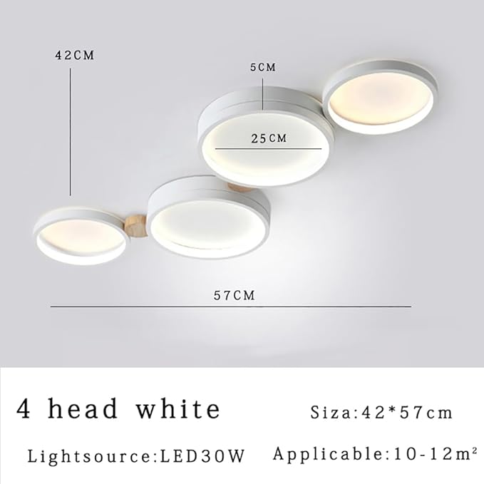 4-Lights LED Ceiling Light Fixture,Modern 23 Inch Dimmable Ceiling Lights Flush Mount Wooden 30W Chandelier for Living Room Bedroom Kitchen,3000K/4000K/6000K Temperatures Selectable White