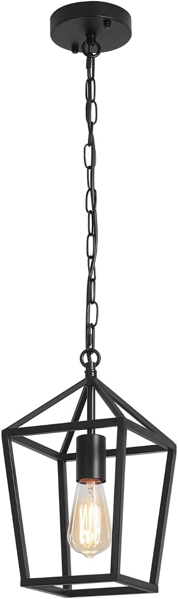 Black Pendant Lights Over Island Farmhouse Kitchen Hanging Light Fixtures Modern Glass Hallway Pendant Light Industrial Metal cage Adjustable Mini Chandeliers for Dining Room Bathroom Foyer