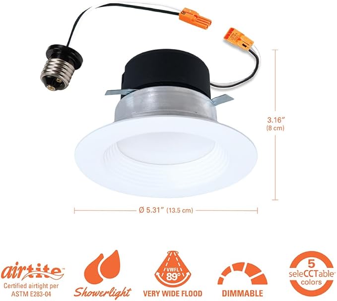 HALO 4 inch LED Recessed Light Trim with 5 Selectable Color Temperatures, Dimmable Can Light for Ceiling Retrofit LT4069FS1EWHR