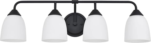 Black 4-Light Traditional Bathroom Vanity Light Fixtures Over Mirror, Modern Vanity Lights for Living Room, Standard E26 Base, Textured Black