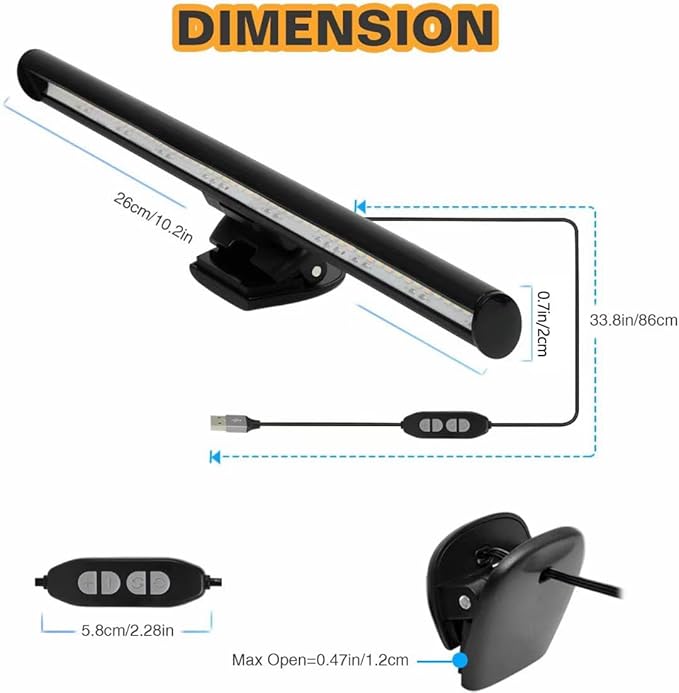 CATPOWER Portable Laptop Monitor Light Bar with USB Connection, e-Reading LED Task Lamp, 3 Color Temperature Settings, 10 Levels of Brightness Adjustment, No Glare on the Screen, Saves Space