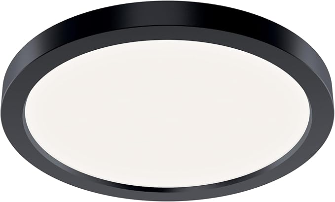 Kichler Ara 9.25" Modern Minimal Round LED Flush Mount in Black, for Damp Indoor Locations, Main Light Source, Integrated LED, Edge-Lit Technology, 1100 Lumens, Dimmable to 10%, 53009BK30
