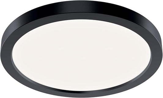 Kichler Ara 9.25" Modern Minimal Round LED Flush Mount in Black, for Damp Indoor Locations, Main Light Source, Integrated LED, Edge-Lit Technology, 1100 Lumens, Dimmable to 10%, 53009BK30