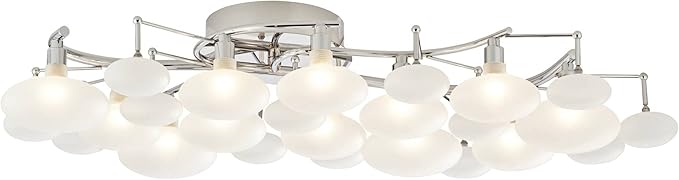 Possini Euro Design Lilypad Modern Ceiling Light Semi Flush-Mount Fixture 30" Wide Chrome 12-Light Frosted Opal Etched Glass for Bedroom Kitchen Living Room Hallway Dining Bathroom