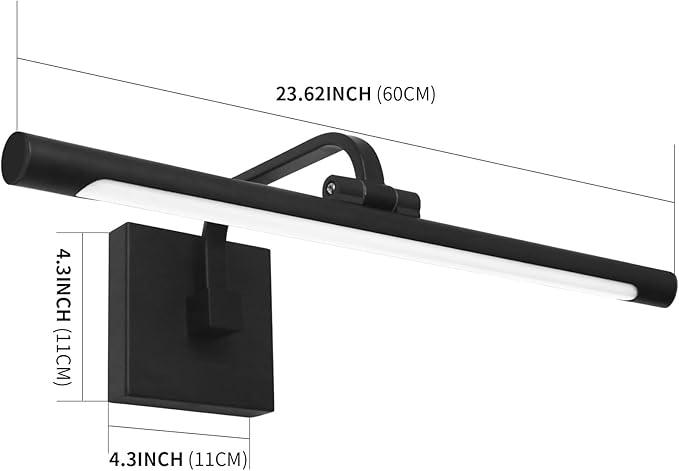 330° Rotatable LED Bathroom Vanity Light, 23.6 Inch Mirror Lighting Fixture Over Mirror，15W, 6000K, IP44 Waterproof, Black Bar Light Fixture for Bathroom.LED Bathroom Lighting