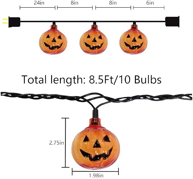 SUNSGNE Pumpkin String Lights, 8.5ft Halloween String Lights with 10 Smiling Jack-O-Lantern Pumpkin Light for Indoor Outdoor Party Decorations