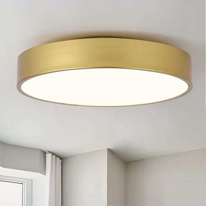 Modern Gold Flush Mount Ceiling Light Fixture,Contemporary 3-Light Round Ceiling Lights with White Acrylic Shade for Hallway,Foyer,Entryway,Closet, Bedroom,Kitchen(15.8")