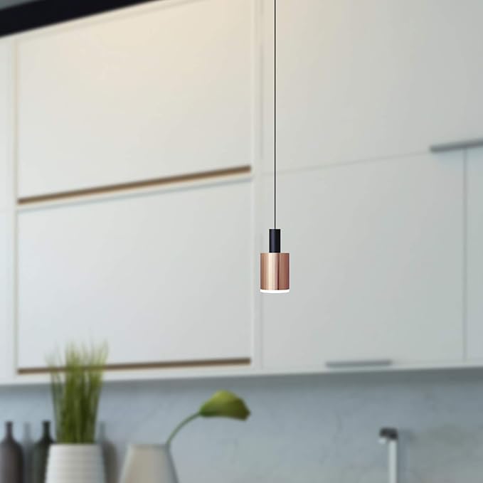 Virgo 1 Mini Pendant Lighting Black-Copper - LED Hanging Light Fixture for Kitchen Island, Bar, Foyer - Cluster Pendants - Dimmable, Adjustable Wire, Lamp Bulb Included