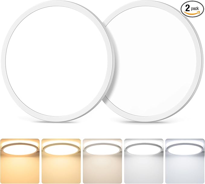 2-Pack 20W Dimmable LED Flush Mount Ceiling Lights, 10 Inch 2600LM Ultra Thin Round Light Fixtures Ceiling Mount, 2700K/3000K/4000K/5000K/6500K Selectable, Modern LED Lamps for Stairwell, Basement