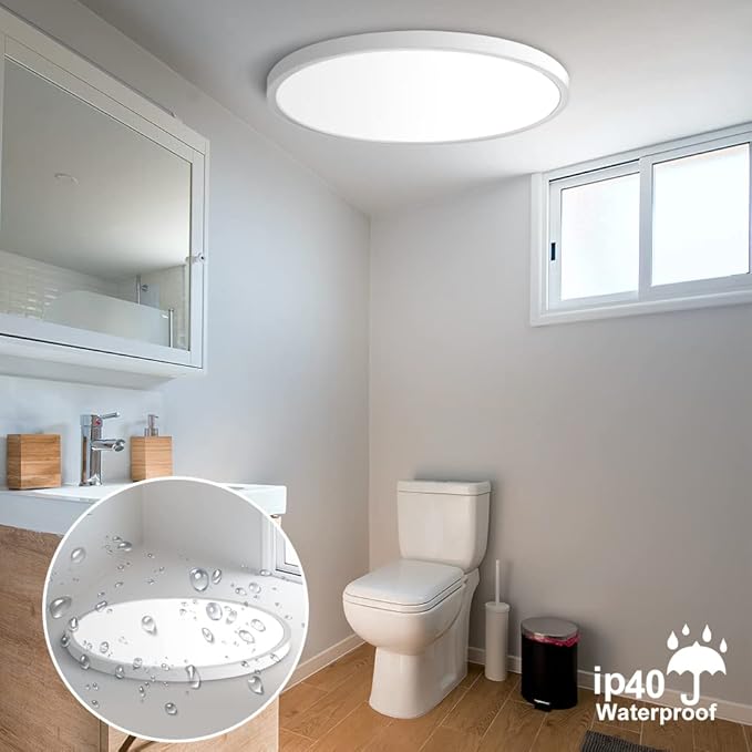 LED Flush Mount Ceiling Light Fixture, 5000K Daylight White 24W(240W Equivalent) 12 Inch Flat Modern Ceiling Lighting, 3200LM Ceiling Lamp for Bathroom Porch, Kitchen, Bedroom, Living Room, Hallway