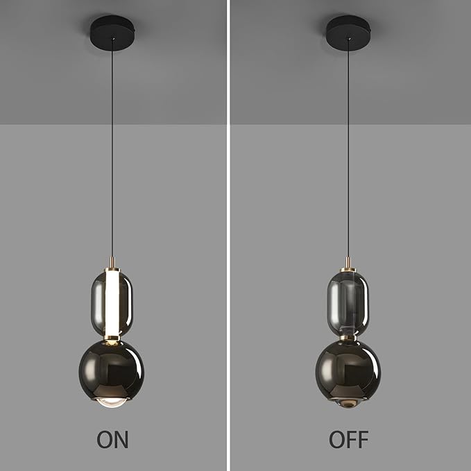 Modern Glass Pendant Light, Black Pendant Lighting LED Dimmable, Adjustable Pendant Lights Kitchen Island Dinning Room,Bedroom,Bar, Kitchen Island Ceiling Hanging Light Fixtures(1-Pack)