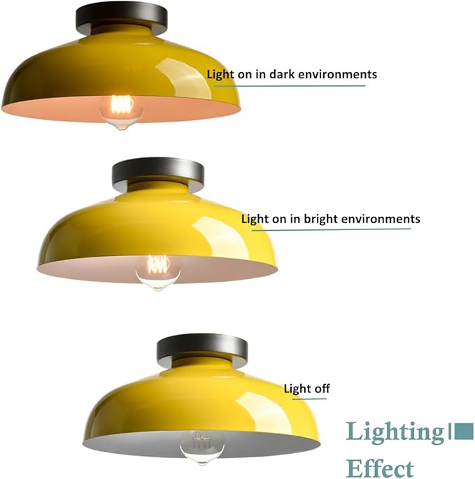 DIRYZON Macarons Yellow Ceiling Light Industrial Mount Fixture with 12-Inch Metal Shade for Bedroom Hallway Porch