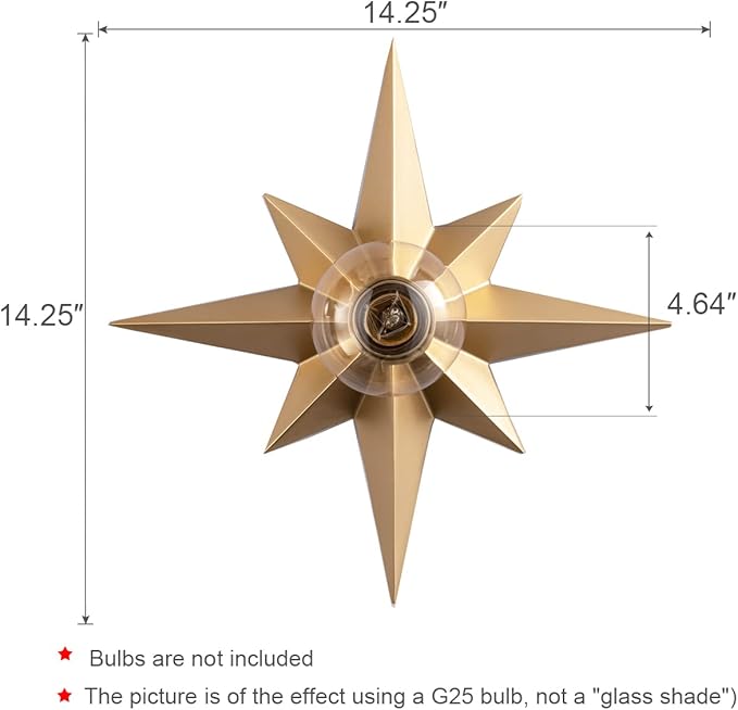 VILUXY Flush Mount Ceiling Light, Brass Star Light Fixtures Ceiling for Hallway, Entryway, Study Room, Bedroom